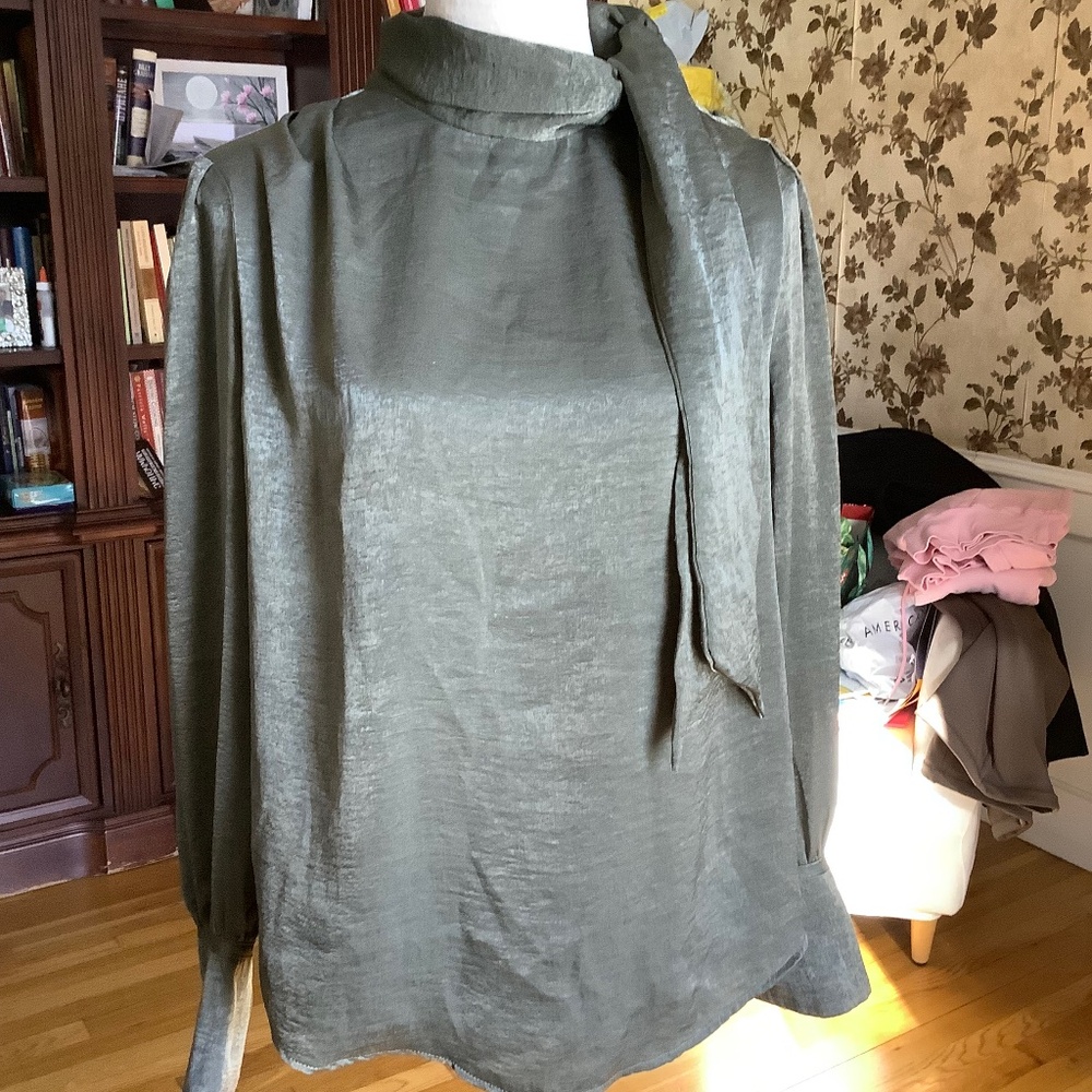 Women Banana Republic Tie Neck Blouse Olive Green Size S